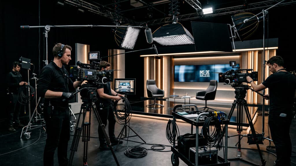 Inside Success TV production team preparing to film an episode