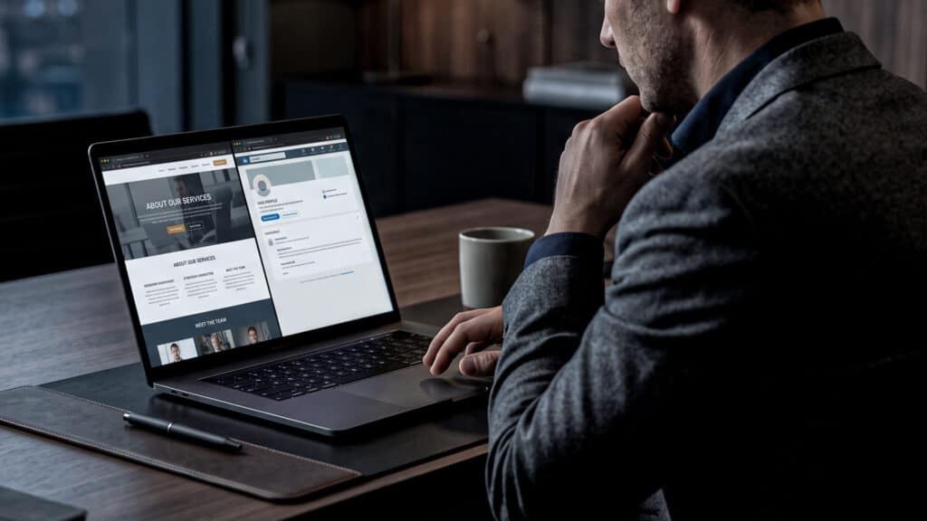 Entrepreneur researching a business online