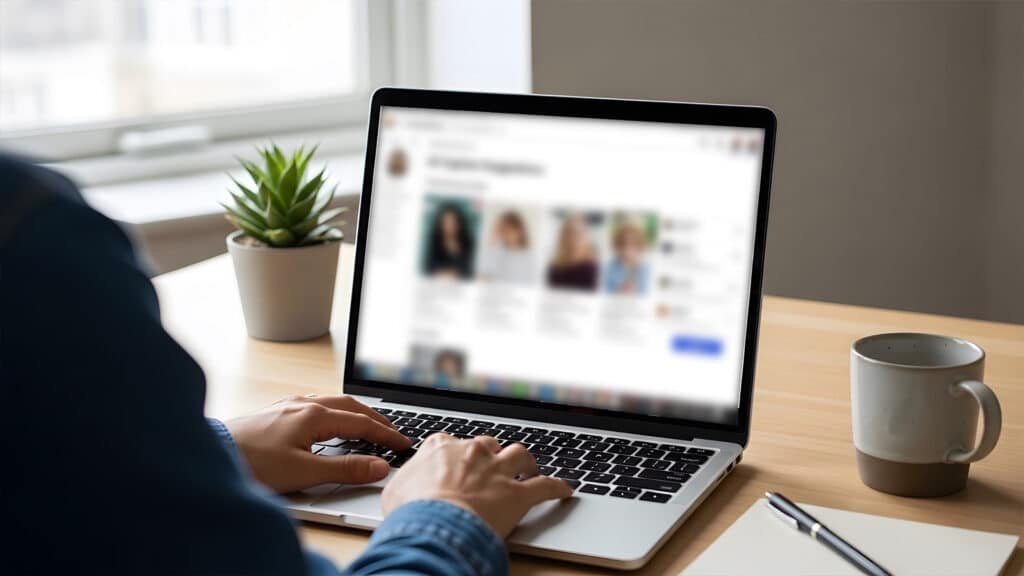 Entrepreneur reviewing their online presence before a media pitch