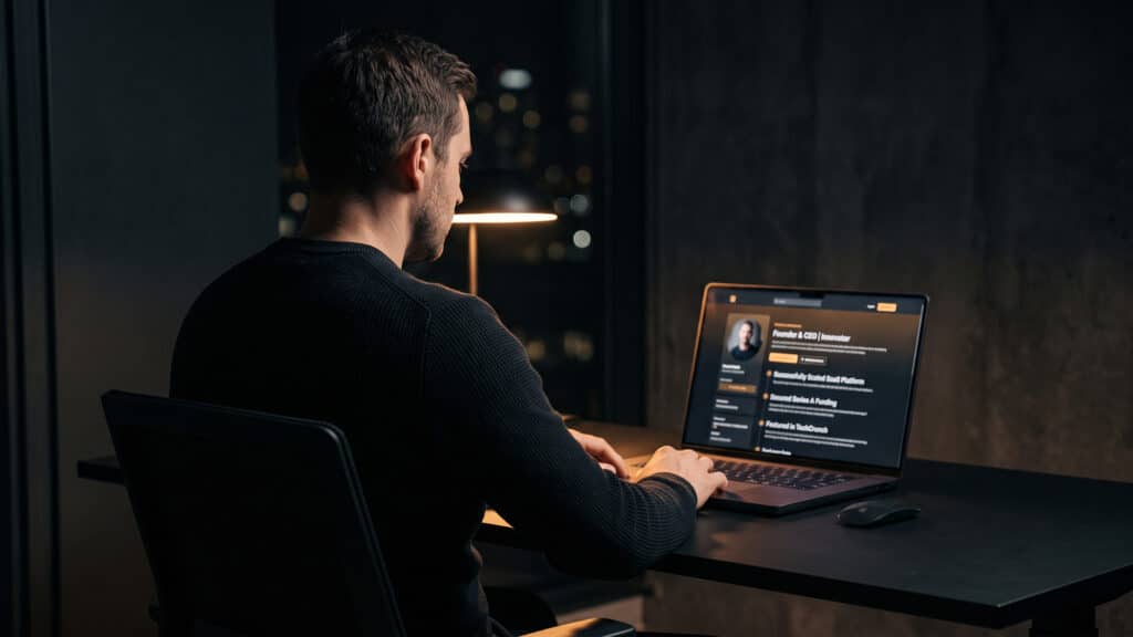 Entrepreneur showcasing online credibility