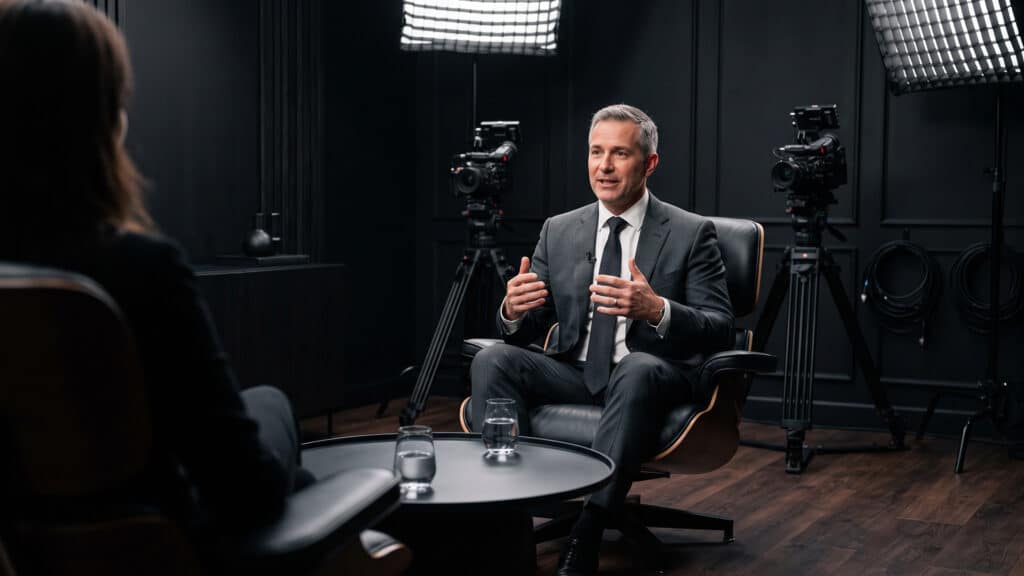 Founder speaking during a business interview