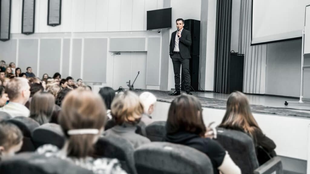 Entrepreneur speaking at a business event