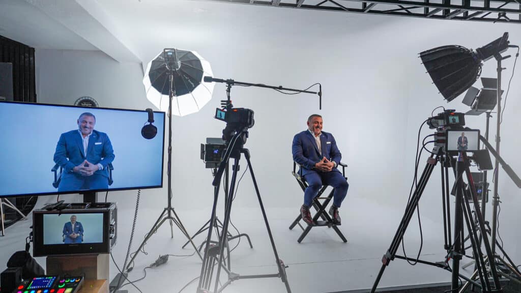 Business founder preparing for studio feature